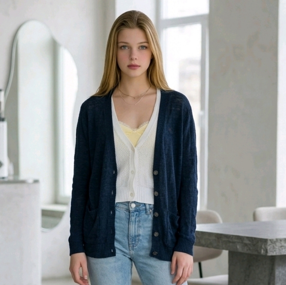 Abercrombie Preppy Navy Cardigan Girls Large School Uniform Button Front Sweater
